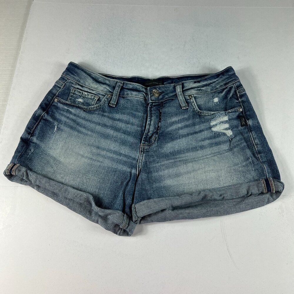 Silver Jean Shorts Womens 30 Suki Mid Rise Blue Faded Cuffed Stretch Denim Jorts